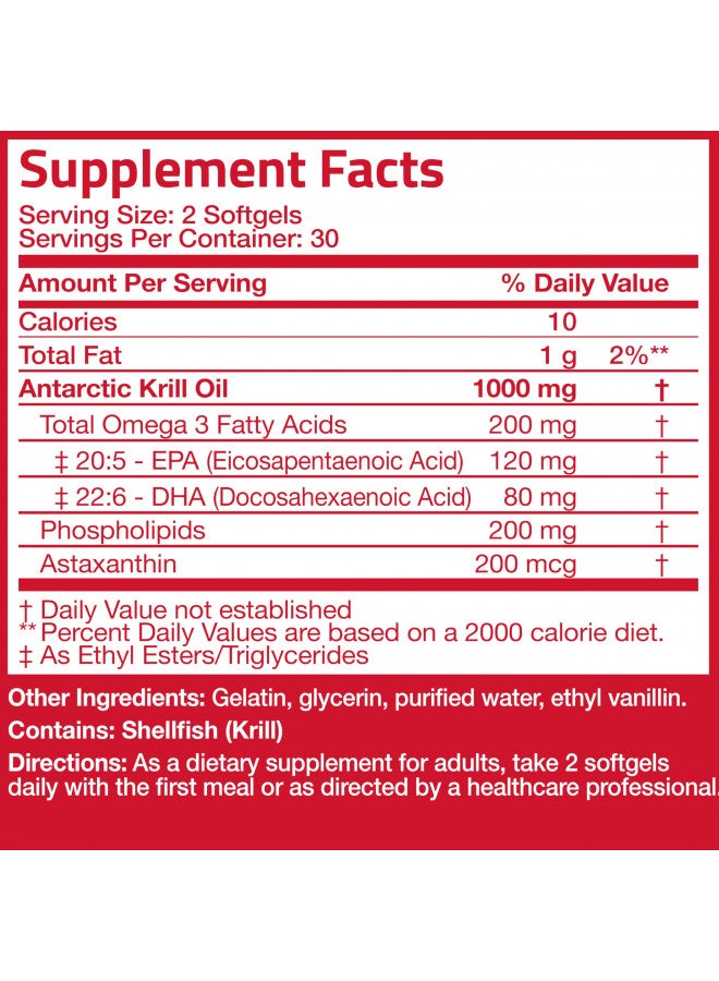 Bronson Antarctic Krill Oil 1000 mg with Omega-3s EPA, DHA, Astaxanthin and Phospholipids 60 Softgels