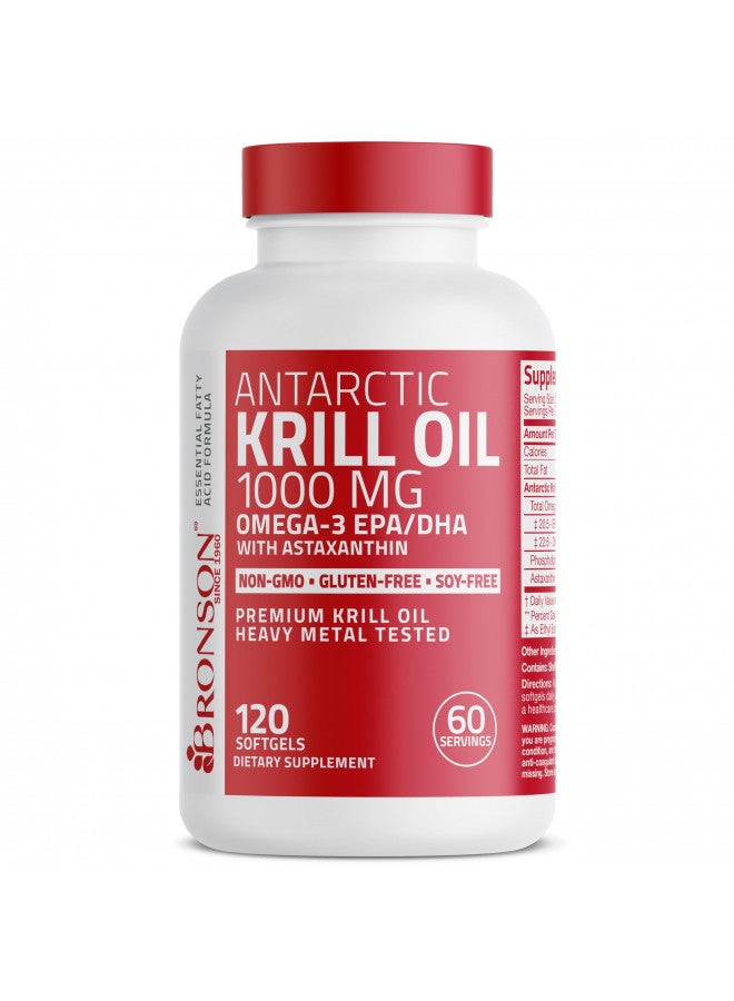 Bronson Antarctic Krill Oil 1000 mg with Omega-3s EPA, DHA, Astaxanthin and Phospholipids 120 Softgels