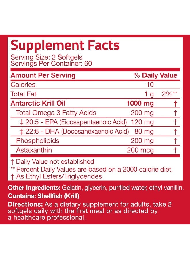Bronson Antarctic Krill Oil 1000 mg with Omega-3s EPA, DHA, Astaxanthin and Phospholipids 120 Softgels