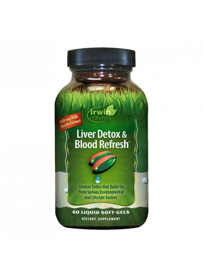Irwin Naturals Liver Detox & Blood Refresh Powerful Herbal Whole-Body Cleanse & Detox with 540mg Milk Thistle, Dandelion, Echinacea, Turmeric & More - Antioxidant Support - 60 Liquid Softgels