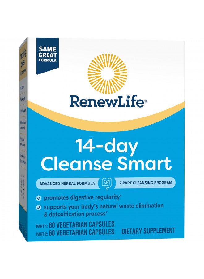 Renew Life Cleanse Smart, Helps Reduce Bloating & Return to Regularity, 2-Part Total Body Program, Uses Herbs, Herbal Extract & Magnesium to Cleanse & Detox, Soy, Dairy & Gluten Free, 120 Capsules