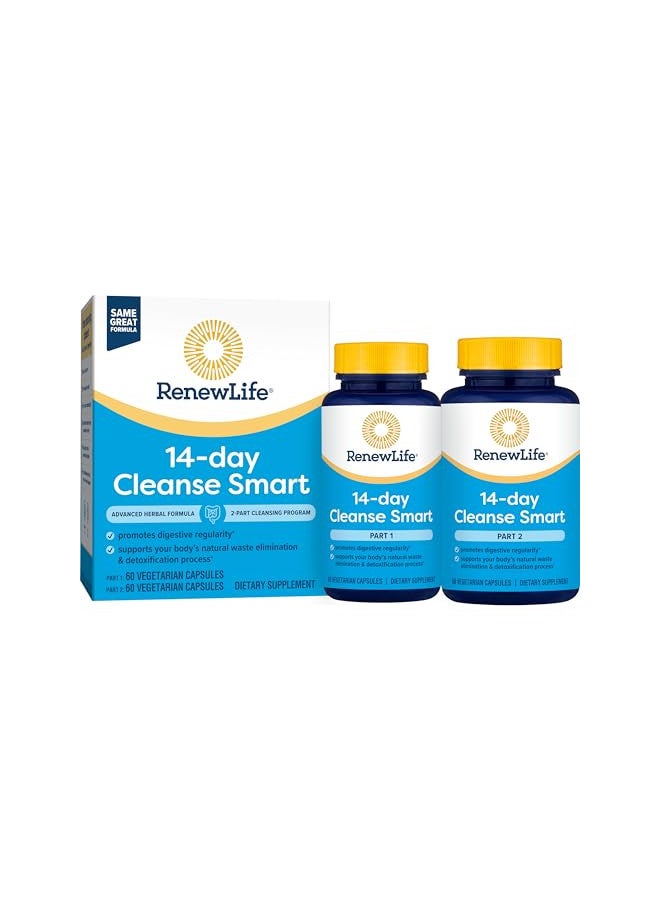 Renew Life Cleanse Smart, Helps Reduce Bloating & Return to Regularity, 2-Part Total Body Program, Uses Herbs, Herbal Extract & Magnesium to Cleanse & Detox, Soy, Dairy & Gluten Free, 120 Capsules