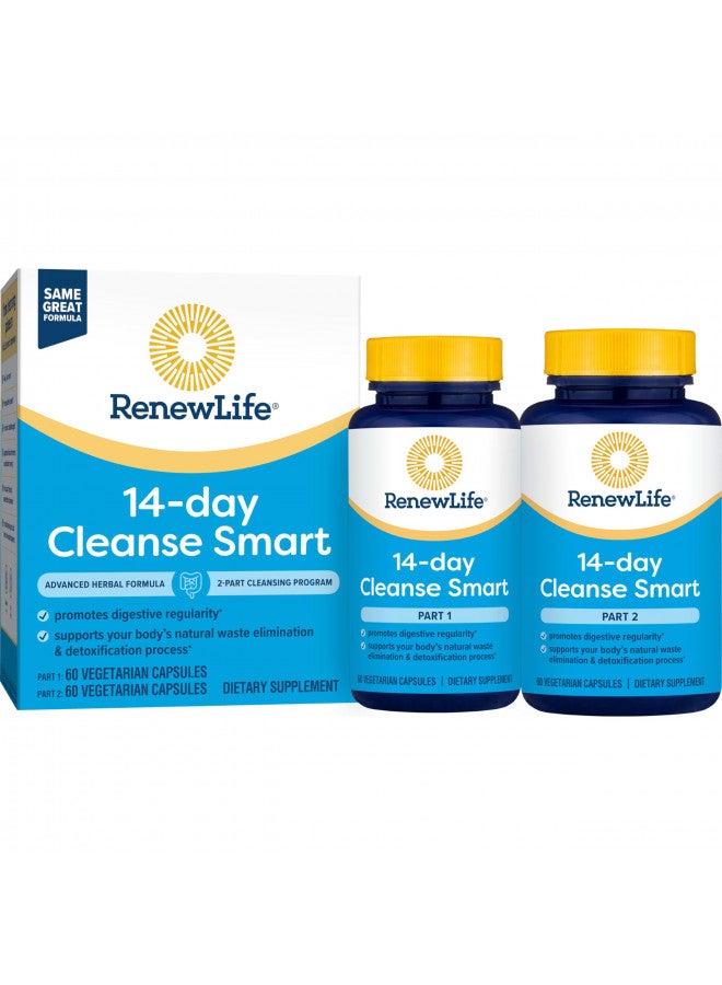 Renew Life Cleanse Smart, Helps Reduce Bloating & Return to Regularity, 2-Part Total Body Program, Uses Herbs, Herbal Extract & Magnesium to Cleanse & Detox, Soy, Dairy & Gluten Free, 120 Capsules