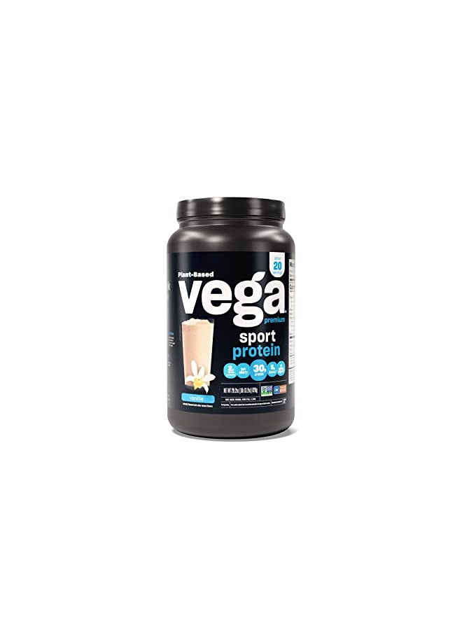 Vega Sport Premium Vegan Protein Powder Vanilla (20 Servings) 30g Protein, 5g BCAAs, Low Carb, Keto, Dairy/Gluten Free, Non GMO, Pea Protein for Women & Men, 1.8 lbs (Packaging May Vary)