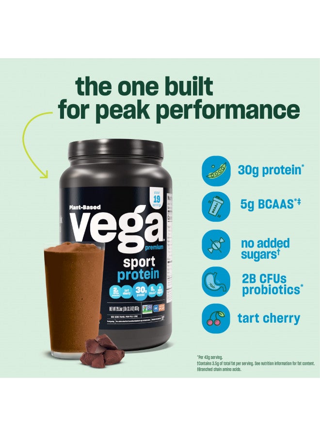 Vega Sport Premium Vegan Protein Powder Vanilla (20 Servings) 30g Protein, 5g BCAAs, Low Carb, Keto, Dairy/Gluten Free, Non GMO, Pea Protein for Women & Men, 1.8 lbs (Packaging May Vary)