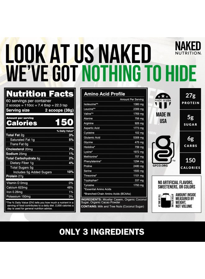 Naked Chocolate Casein - Chocolate Micellar Casein Protein from US Farms - 5 Pound Bulk, GMO-Free, Gluten-Free, Soy-Free, Preservative-Free - Stimulate Muscle Growth - Enhance Recovery - 60 Servings