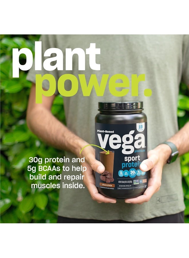 Vega Sport Premium Vegan Protein Powder Chocolate (12 Sachets) 30g Plant Based Protein, 5g BCAAs, Low Carb, Keto, Dairy Free, Gluten Free, Pea Protein for Women and Men,12x1.6oz (Packaging May Vary)