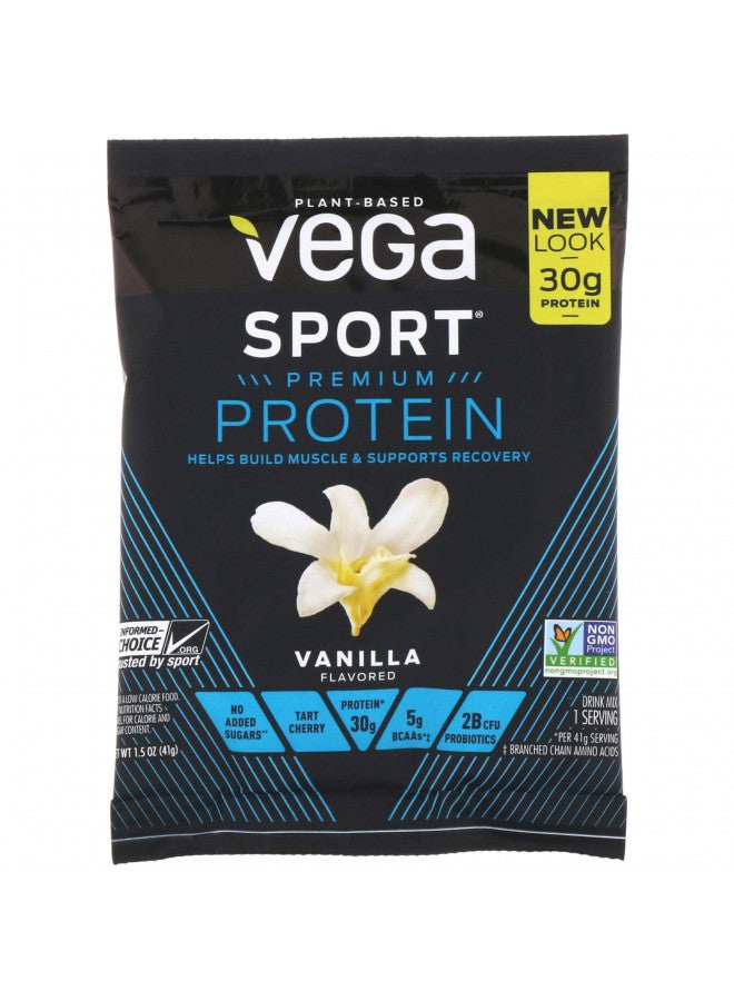 Vega Sport Premium Vegan Protein Powder Vanilla (12 Sachets) 30g Plant Based Protein, 5g BCAAs, Low Carb, Keto, Dairy Free, Gluten Free, Pea Protein for Women and Men, 12x1.6oz (Packaging May Vary)