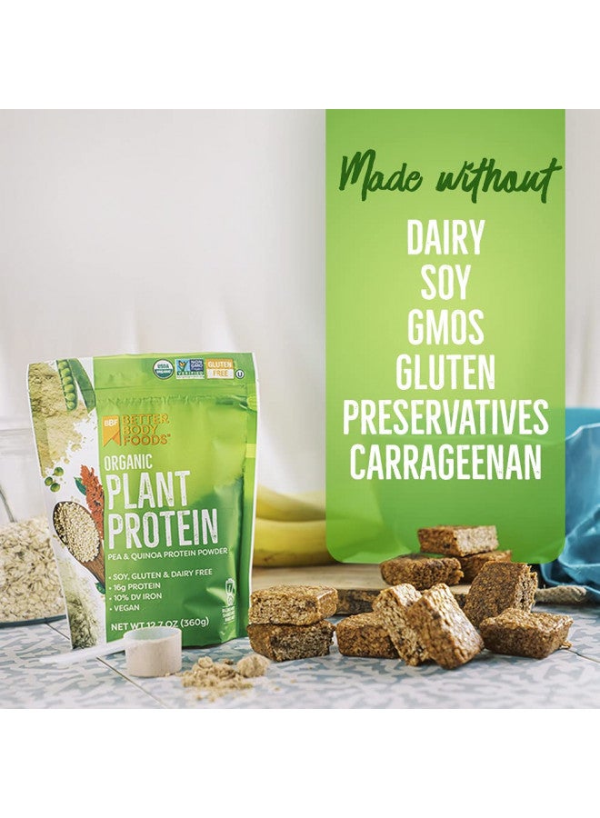 BetterBody Foods Organic Plant Based Protein Powder, - 16g of Protein, Vegan, Low Net Carbs, Gluten Free, Dairy Free, No Sugar Added, Soy Free, Non-GMO, 12.7 Ounces