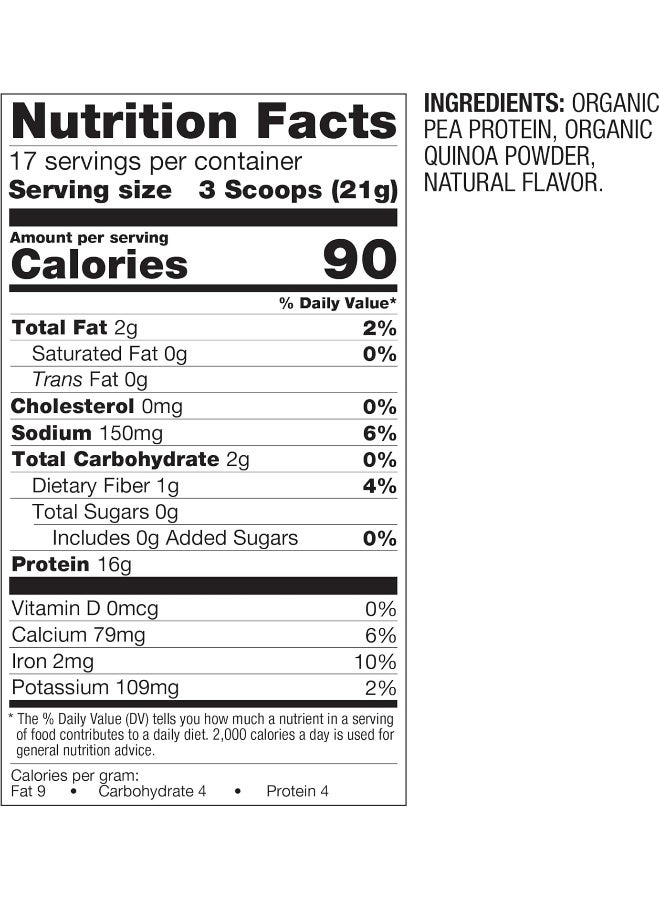 BetterBody Foods Organic Plant Based Protein Powder, - 16g of Protein, Vegan, Low Net Carbs, Gluten Free, Dairy Free, No Sugar Added, Soy Free, Non-GMO, 12.7 Ounces