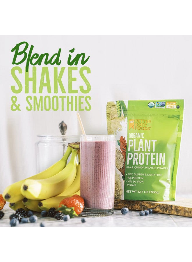 BetterBody Foods Organic Plant Based Protein Powder, - 16g of Protein, Vegan, Low Net Carbs, Gluten Free, Dairy Free, No Sugar Added, Soy Free, Non-GMO, 12.7 Ounces