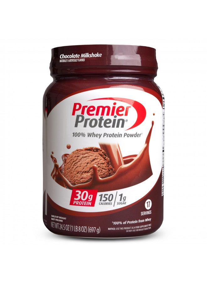 Premier Protein Powder, Chocolate Milkshake, 30g Protein, 1g Sugar, 100% Whey Protein, Keto Friendly, No Soy Ingredients, Gluten Free, 17 servings, 24.5 ounces