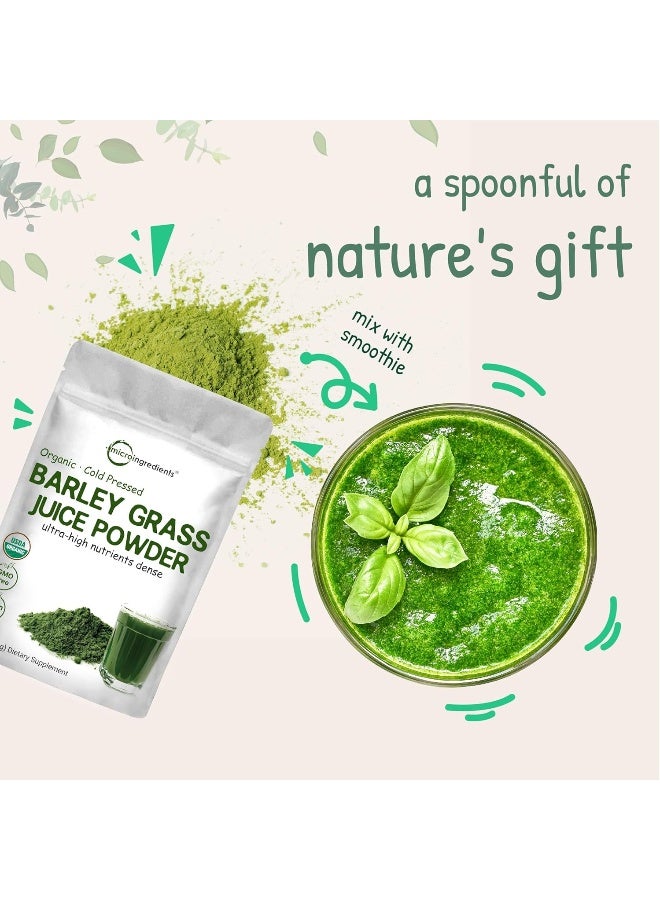 Organic Barley Grass Juice Powder, 10 Ounce, Cold Pressed, US Grown, Rich in Immune Vitamin, Fibers, Minerals, Antioxidants and Protein, Support Immune System and Digestion, Vegan