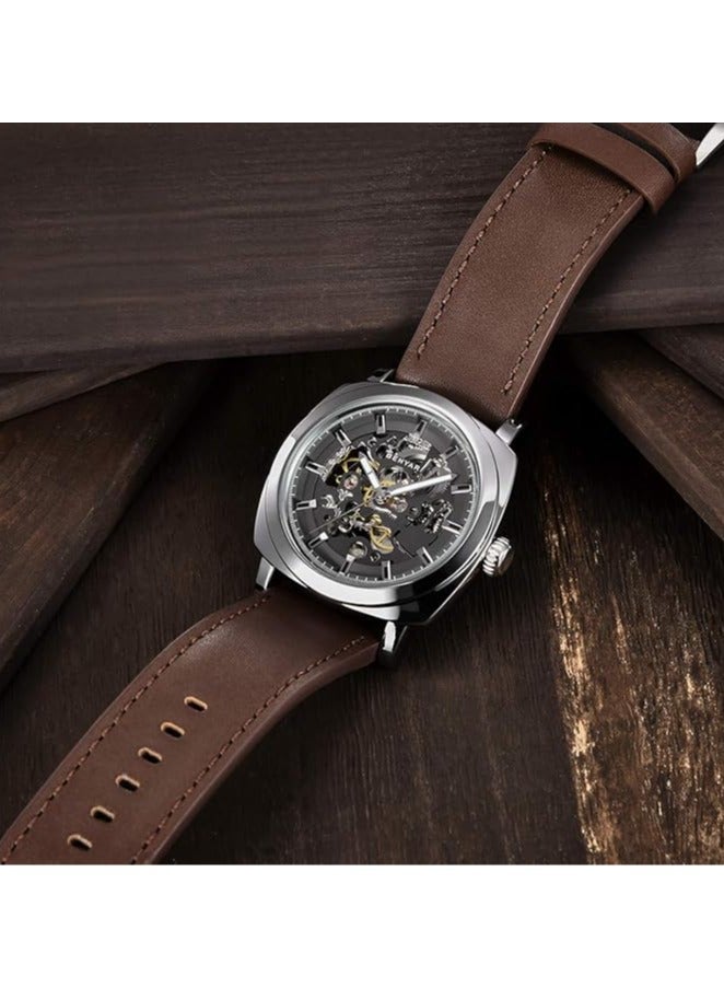 Watches for Men Luxury Leather Luminous Water Resistant Automatic Mechanical Wristwatch 5121 Brown