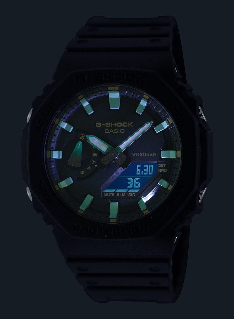 Analog+Digital Black Dial Resin Band Watch GA-2100RC-1ADR