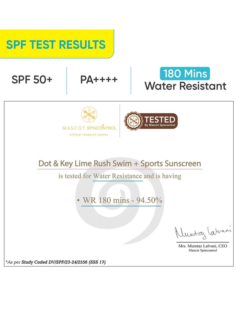 Dot & Key Lime Rush Swim + Sports Sunscreen SPF 50 PA++++ | Water Resistant & Sweat Resistant Sunscreen | UV/UVA Protect | No White Cast | Prevents Tan | For All Skin Types | For Women & Men