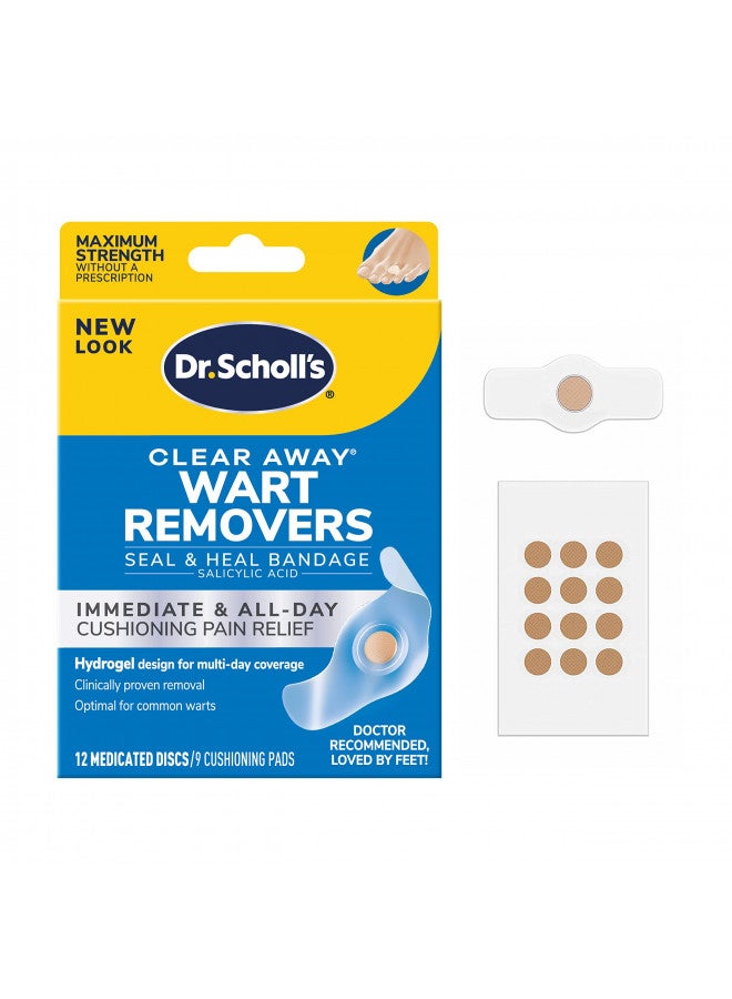 Dr. Scholl's CLEAR AWAY WART REMOVER HYDROGEL BANDAGE // 12 Discs/9 Cushions, Clinically Proven, Immediate & All-Day Cushioning Pain Relief, Multi-Day Coverage, 12 Treatments