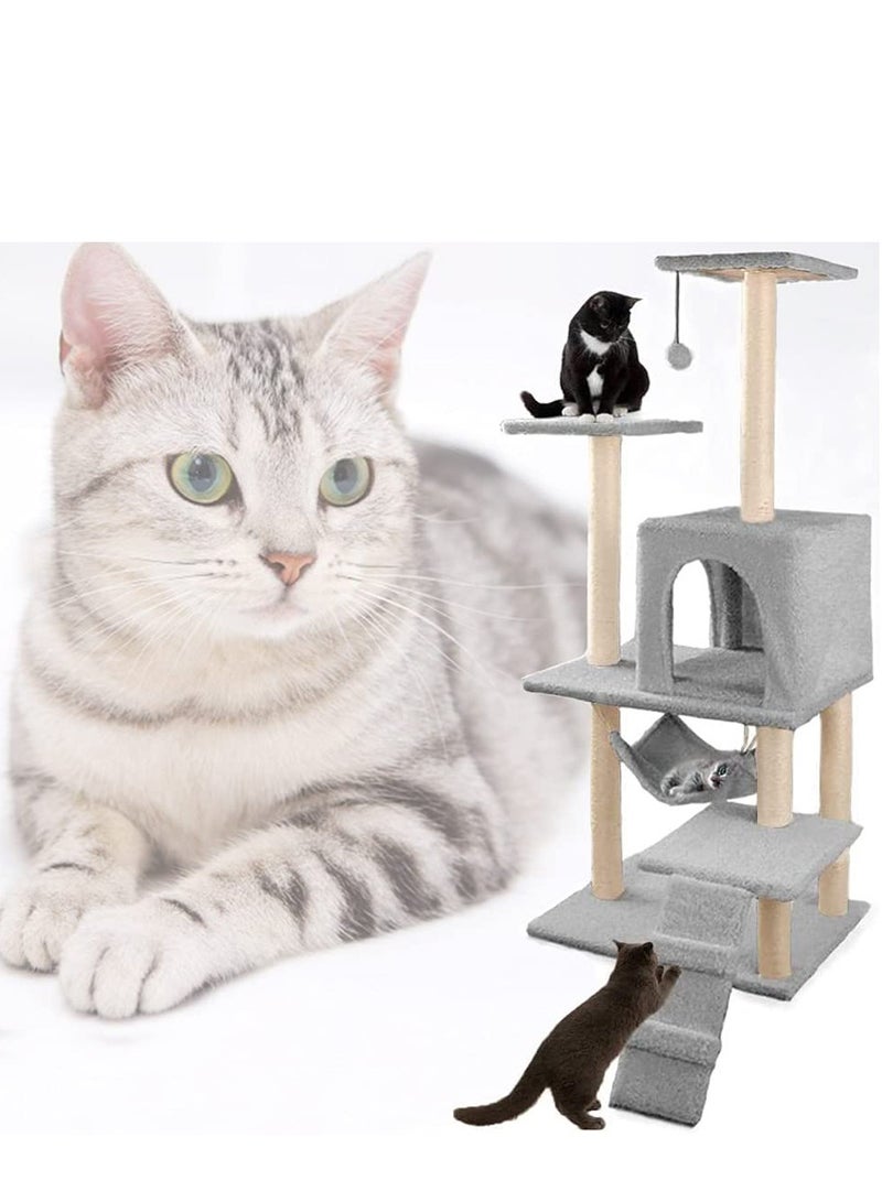 Cat Tree Tower，Cat Condo with Sisal Scratching Post,Activity Centre Cat Climbing Tree with Cat House，Hammock, Sisal Posts, Ladder, and Rest Place for Indoor Cat (120×54×30cm）