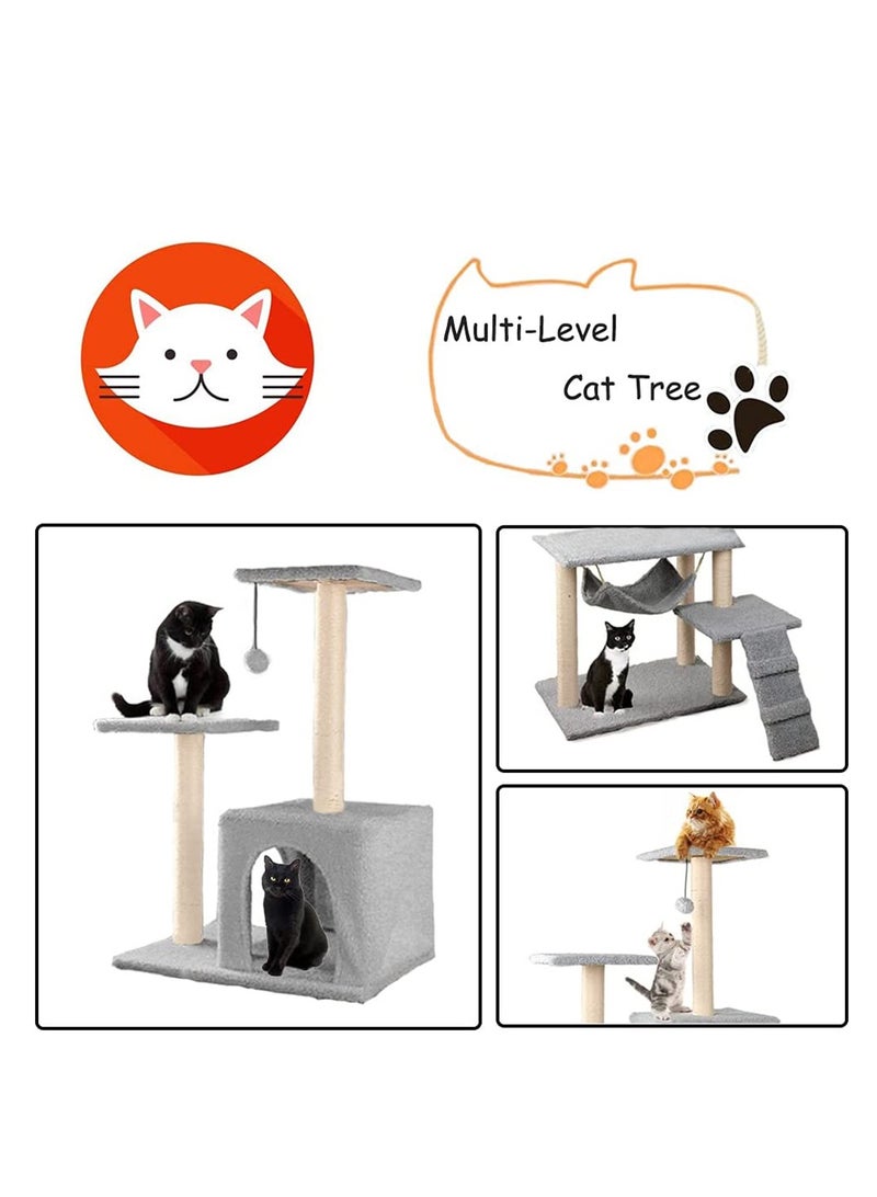 Cat Tree Tower，Cat Condo with Sisal Scratching Post,Activity Centre Cat Climbing Tree with Cat House，Hammock, Sisal Posts, Ladder, and Rest Place for Indoor Cat (120×54×30cm）