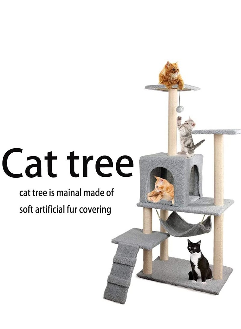 Cat Tree Tower，Cat Condo with Sisal Scratching Post,Activity Centre Cat Climbing Tree with Cat House，Hammock, Sisal Posts, Ladder, and Rest Place for Indoor Cat (120×54×30cm）