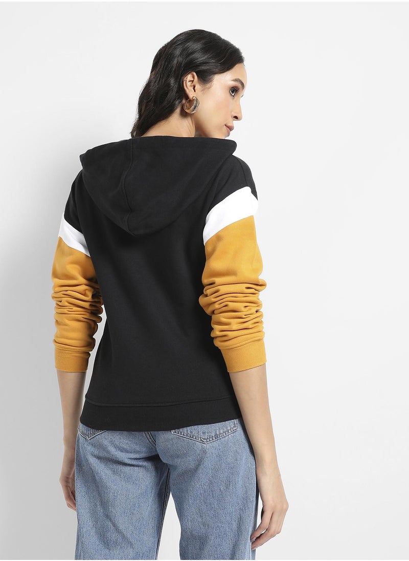 Women's Multicolour Boxy Colourblock Hoodie With Ribbed Hem