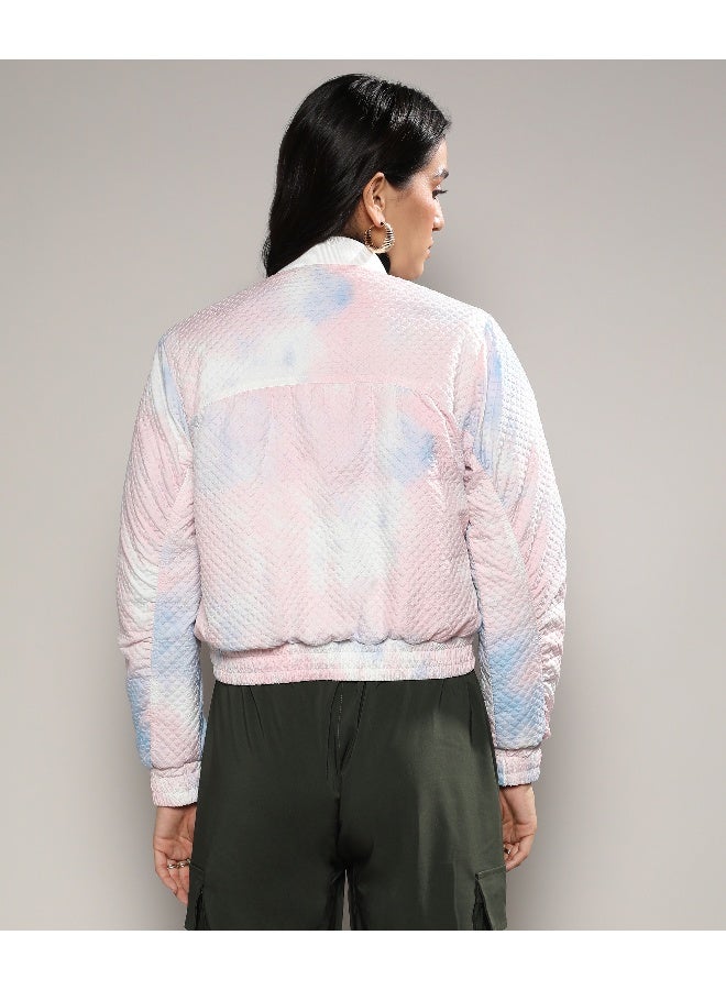 Women's Powder Blue & Blush Pink Tie-Dye Micro Diamond Quilted Puffer Jacket