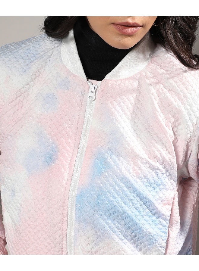 Women's Powder Blue & Blush Pink Tie-Dye Micro Diamond Quilted Puffer Jacket