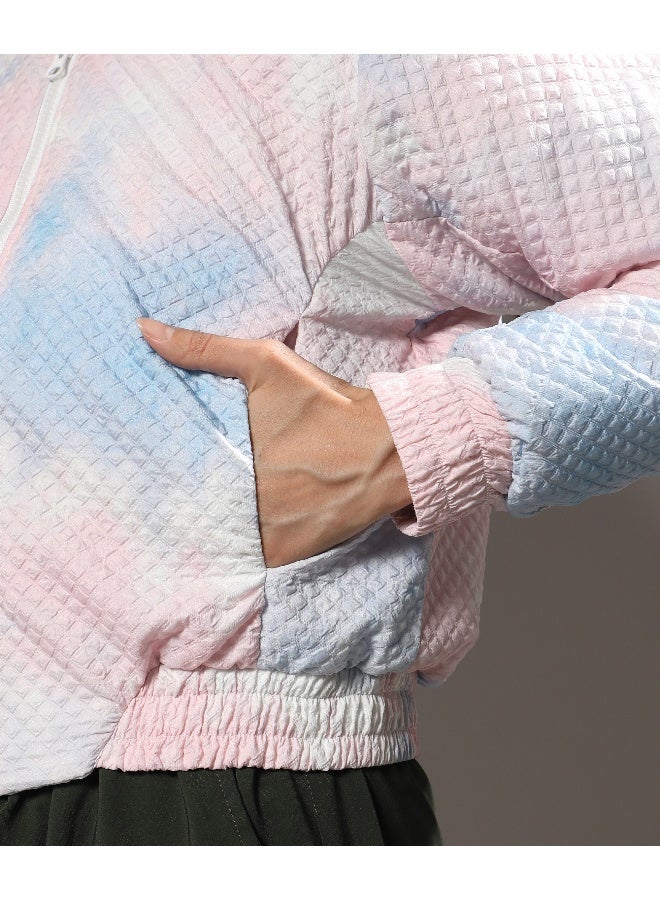 Women's Powder Blue & Blush Pink Tie-Dye Micro Diamond Quilted Puffer Jacket