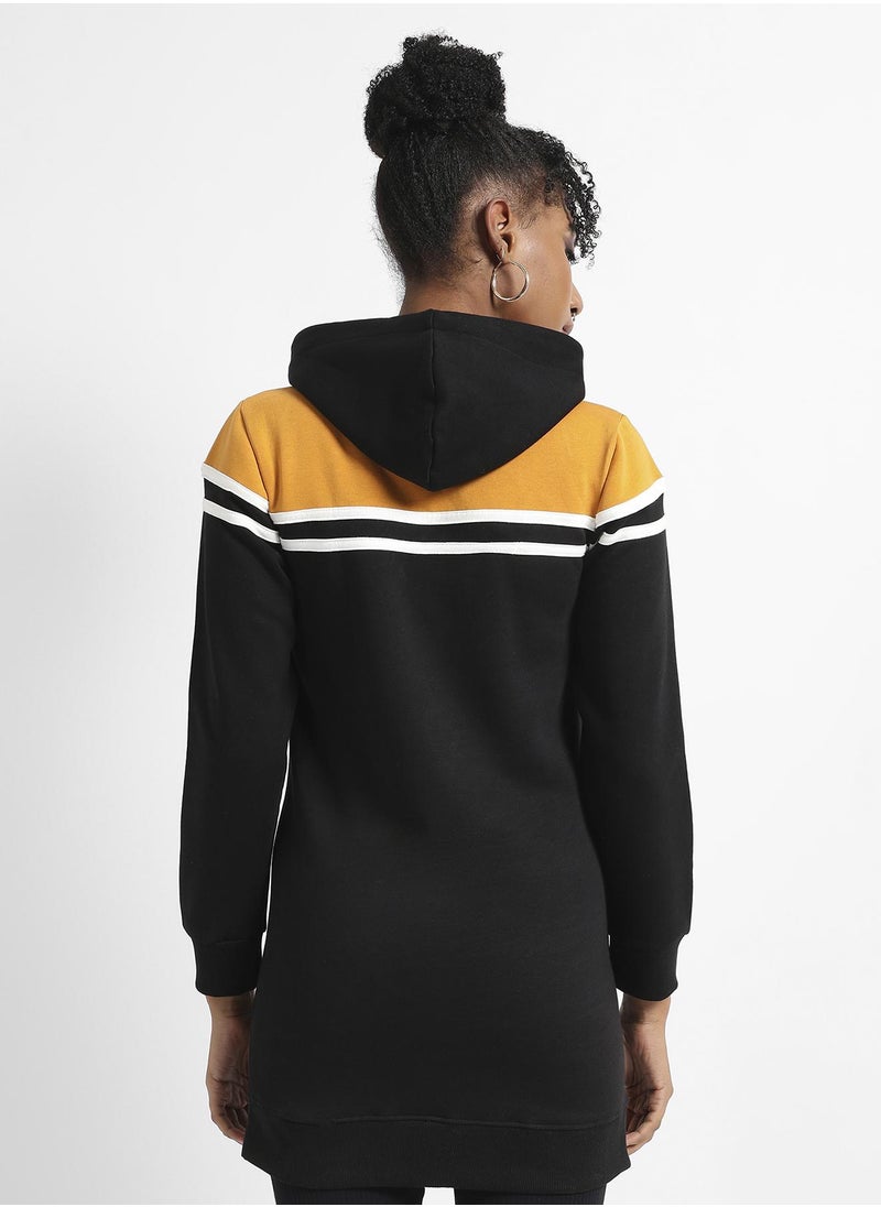 Women's Multicolour Colourblock Hoodie Dress With Ribbed Hem