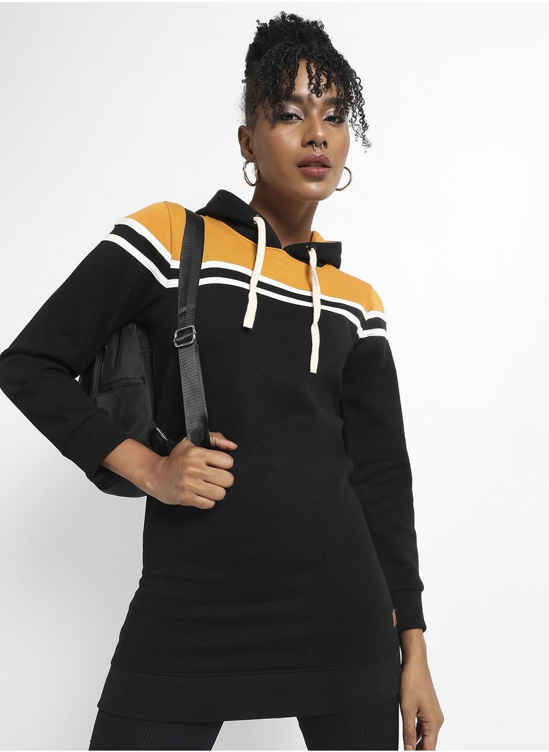 Women's Multicolour Colourblock Hoodie Dress With Ribbed Hem