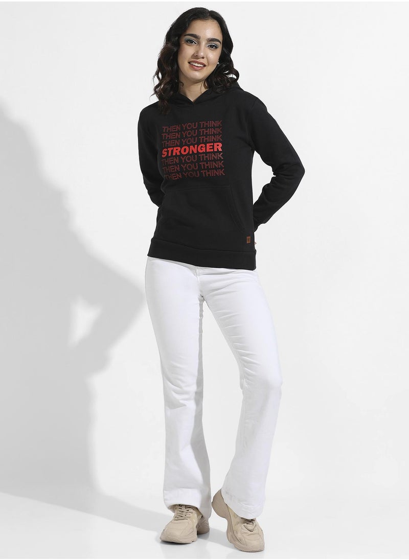 Women's Black Stronger Hoodie With Kangaroo Pockets