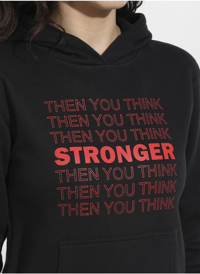 Women's Black Stronger Hoodie With Kangaroo Pockets