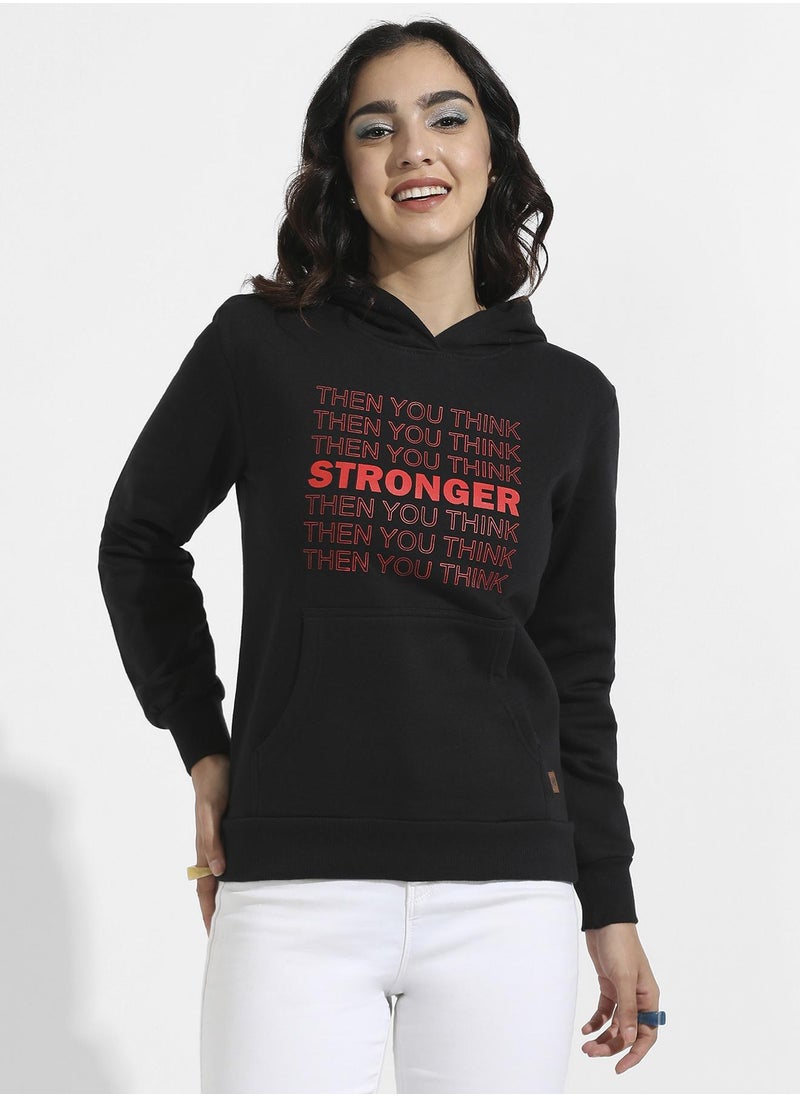 Women's Black Stronger Hoodie With Kangaroo Pockets