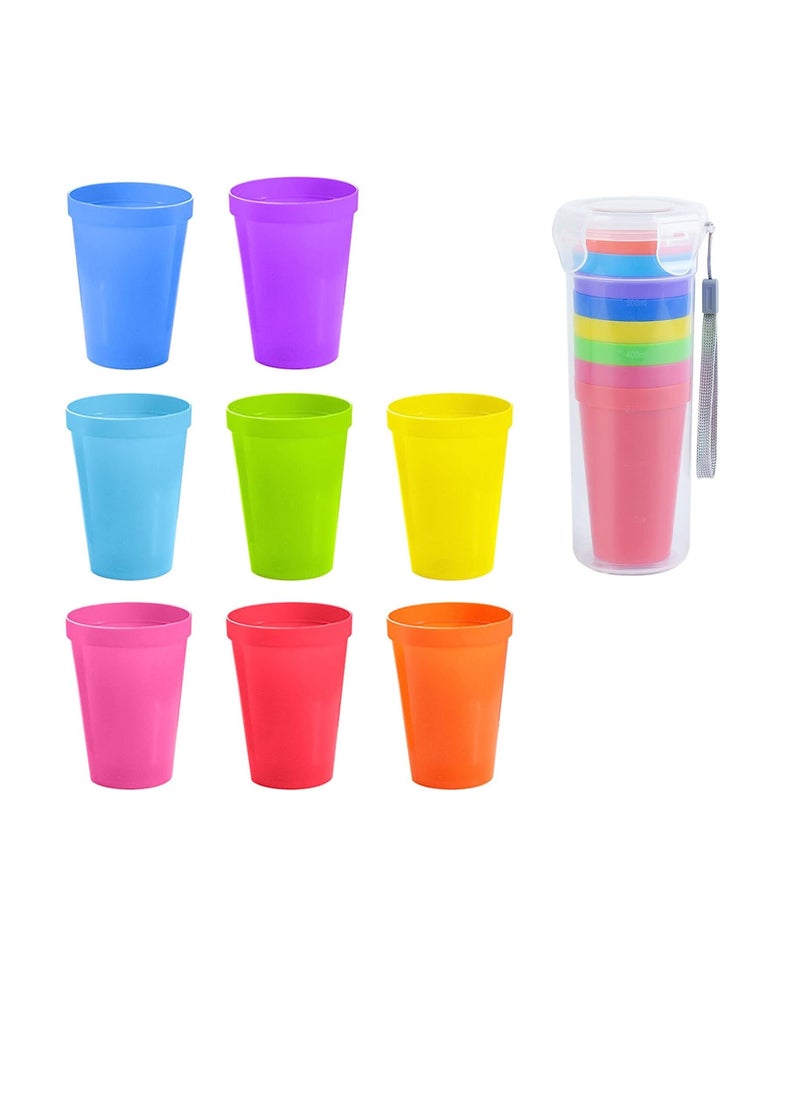 Reusable Plastic Cup, 9 Pcs Picnic Cup Plastic Cup Reusable Beverage Cup, Coffee Cup Drinking Cup Travel Cup Set, for Kitchen Outdoor Party Picnic BBQ Travel, 500ml*1, 200ml*8