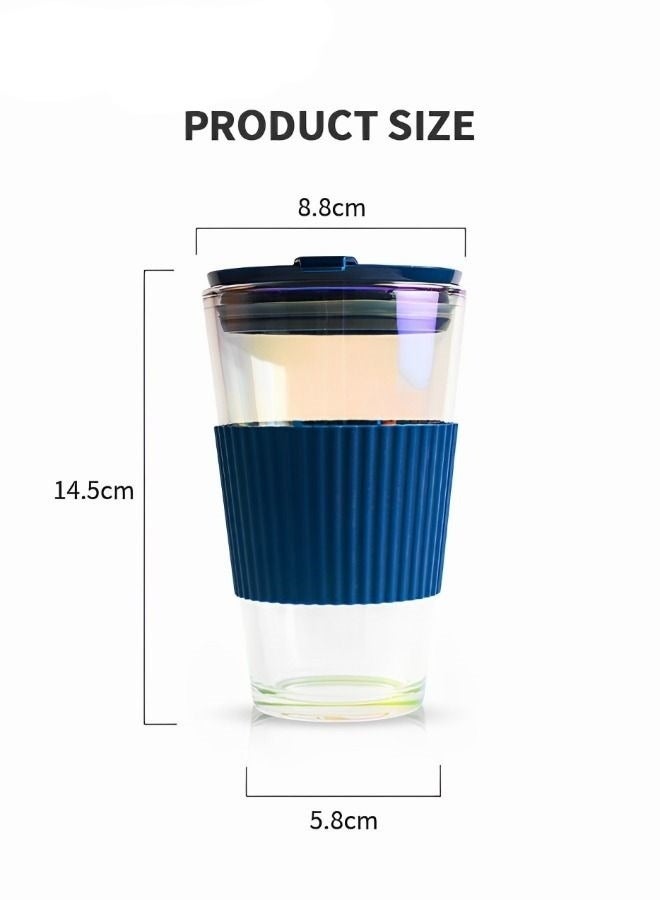 2-Piece Glass Coffee Cup With Straw,Electroplate Portable Water Bottle With Cover,Leak Proof Glass Tumbler To Go With Silicone Sleeve