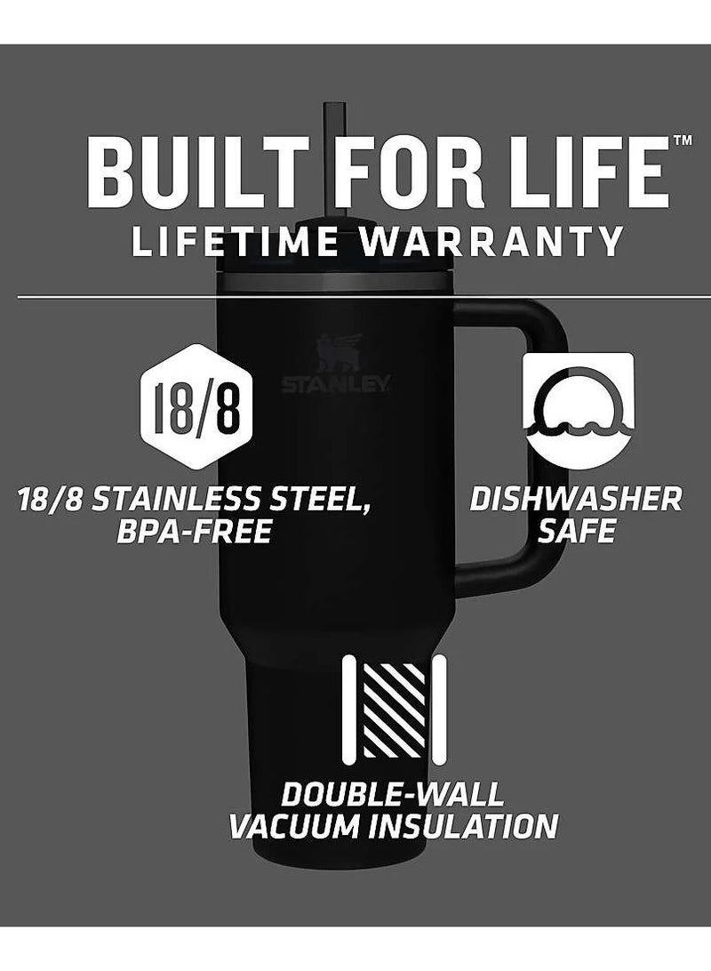 Stanley Quencher H2.0 Flow State 40oz Black Stainless Steel Vacuum Insulated Tumbler with Lid, Straw and 3 Straw Stoppers for Water and Iced Tea, Cold Retention in Pack of 1 & 2
