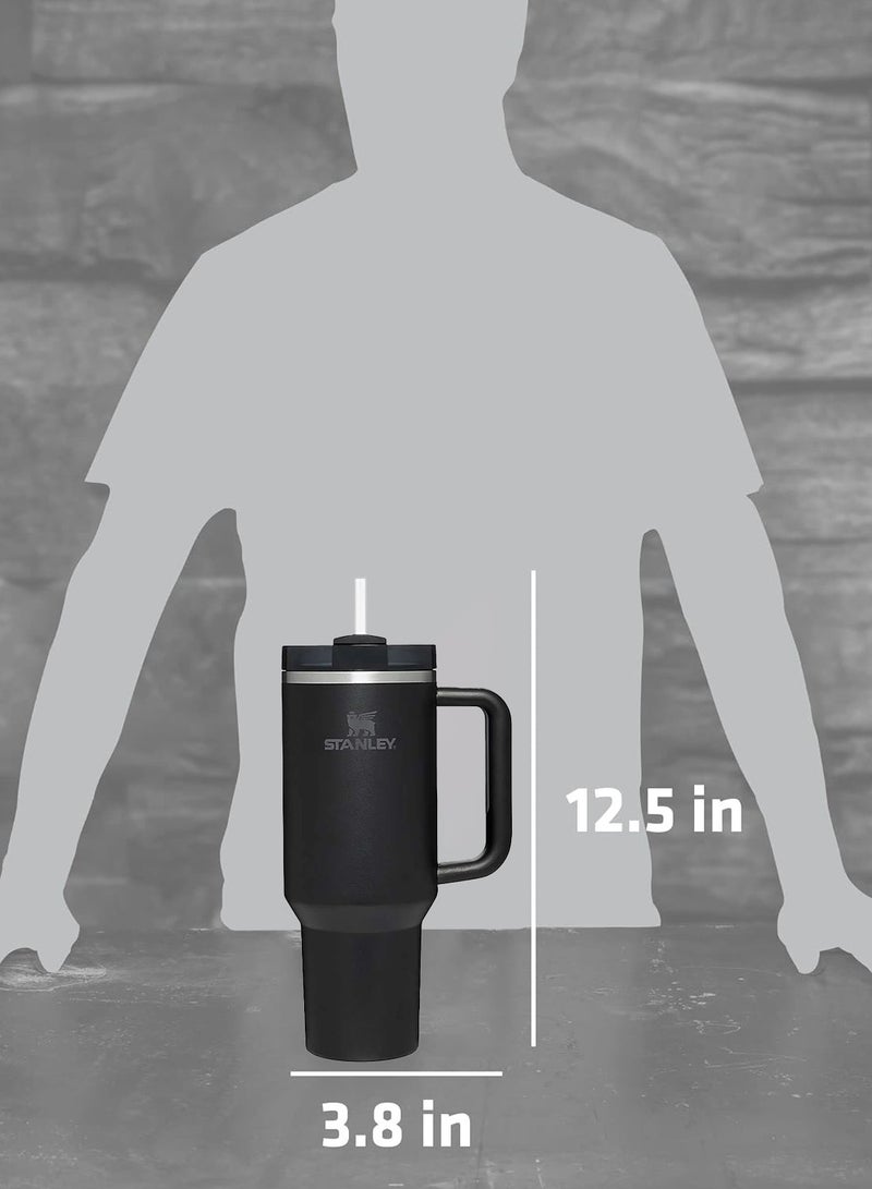 Stanley Quencher H2.0 Flow State 40oz Black Stainless Steel Vacuum Insulated Tumbler with Lid, Straw and 3 Straw Stoppers for Water and Iced Tea, Cold Retention in Pack of 1 & 2