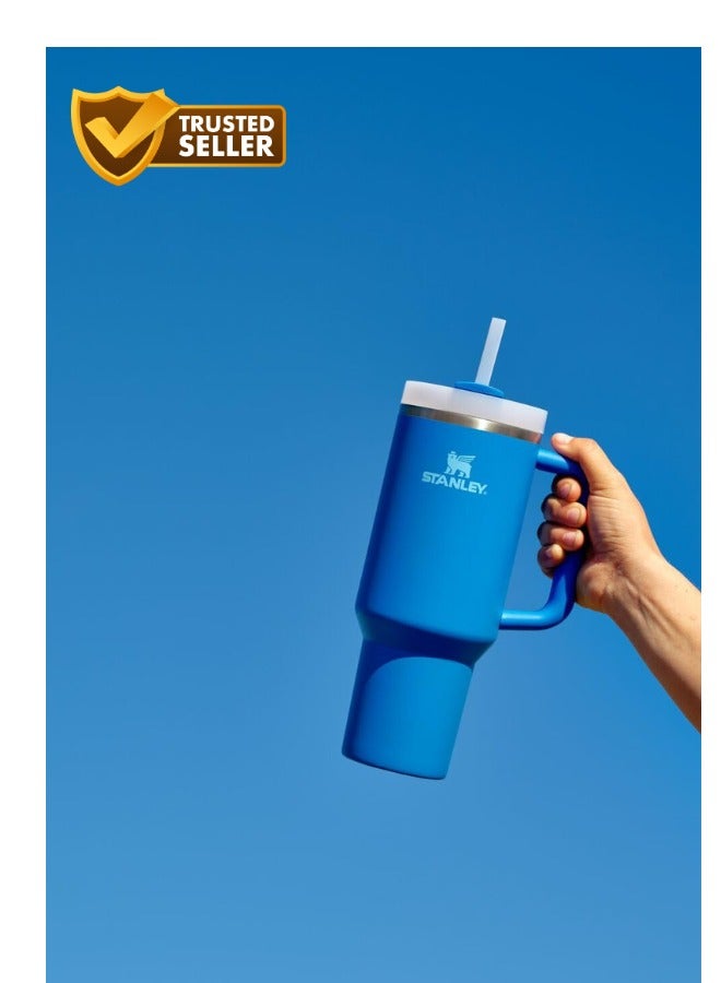 Stanley Orignal Quencher H2.0 FlowState Stainless Steel Vacuum Insulated Stanley Blue Tumbler with Lid and Straw for Water, Iced Tea or Coffee, Smoothie and More, Blue Azure