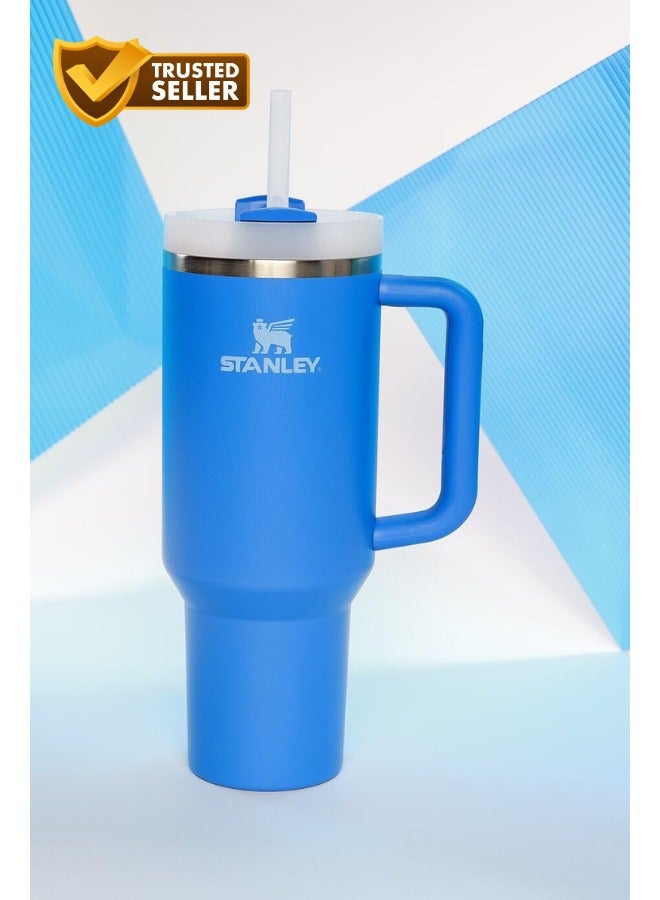 Stanley Orignal Quencher H2.0 FlowState Stainless Steel Vacuum Insulated Stanley Blue Tumbler with Lid and Straw for Water, Iced Tea or Coffee, Smoothie and More, Blue Azure