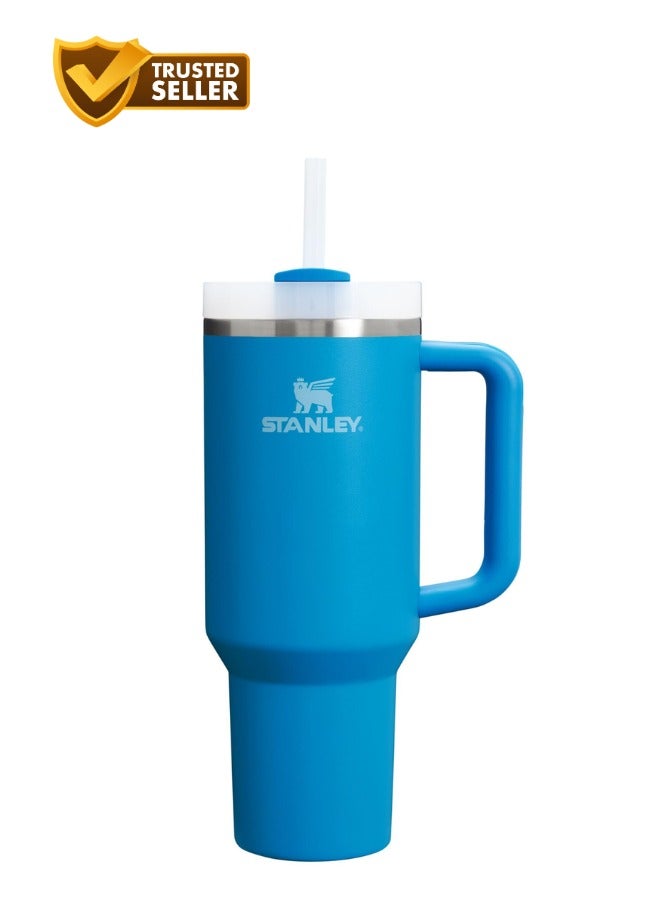 Stanley Orignal Quencher H2.0 FlowState Stainless Steel Vacuum Insulated Stanley Blue Tumbler with Lid and Straw for Water, Iced Tea or Coffee, Smoothie and More, Blue Azure