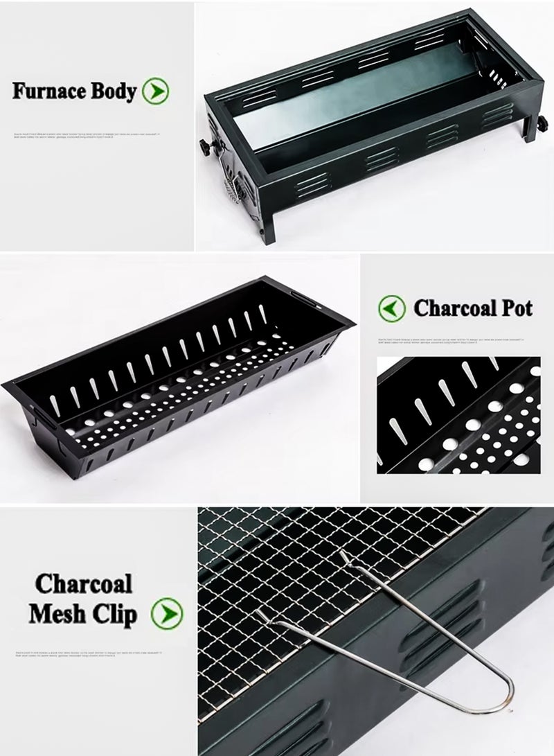 Foldable Large Capacity 66x30cm Japanese Charcoal BBQ Grill Stainless Steel Outdoor Barbecue Rack with Stand Anti-Scald Mesh Grill Clip for 5-15 People, Camping, Hiking, Picnics, Party and Garden Backyard Mutton Kebabs Chicken Sausage Beef Boti Cooking