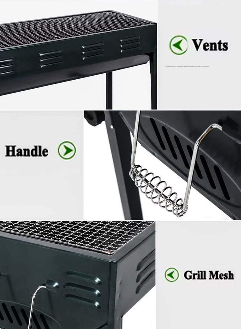 Foldable Large Capacity 66x30cm Japanese Charcoal BBQ Grill Stainless Steel Outdoor Barbecue Rack with Stand Anti-Scald Mesh Grill Clip for 5-15 People, Camping, Hiking, Picnics, Party and Garden Backyard Mutton Kebabs Chicken Sausage Beef Boti Cooking