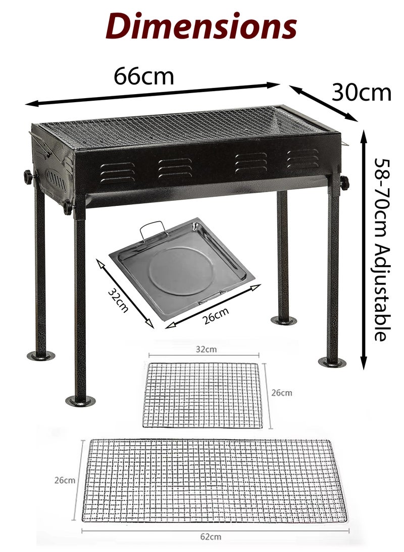 Foldable Large Capacity 66x30cm Japanese Charcoal BBQ Grill Stainless Steel Outdoor Barbecue Rack with Stand Anti-Scald Mesh Grill Clip for 5-15 People, Camping, Hiking, Picnics, Party and Garden Backyard Mutton Kebabs Chicken Sausage Beef Boti Cooking