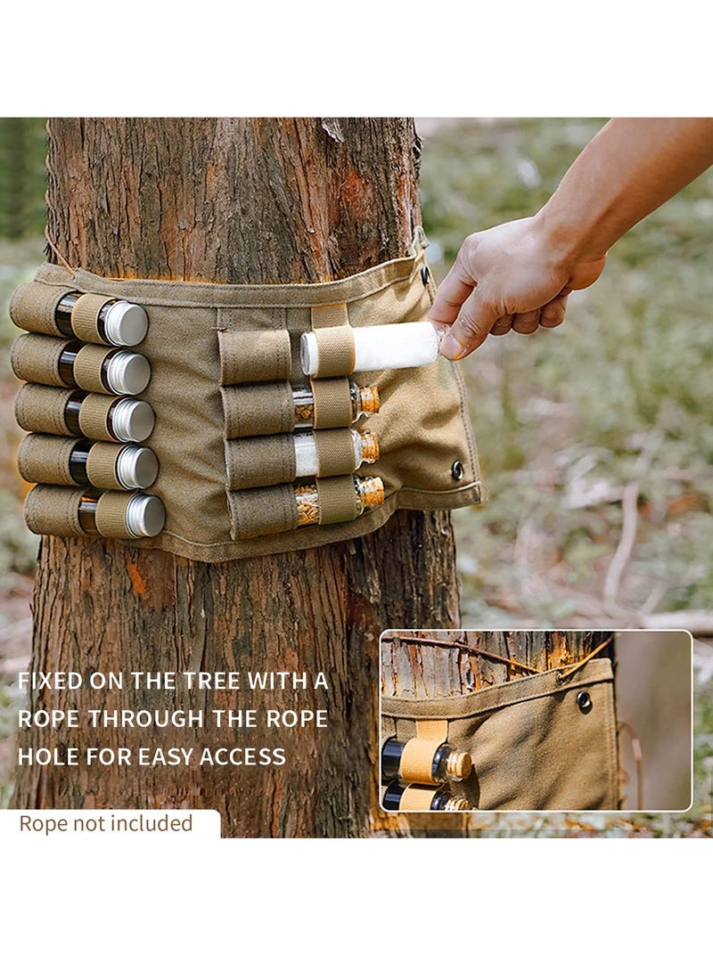 Portable Travel Spice Kit for Camping Salt and Pepper Shakers, Multi Spice Container for Camping, Outdoor Camping Seasoning Bottle Storage Bag - 9 Spice Jars Included - Khaki