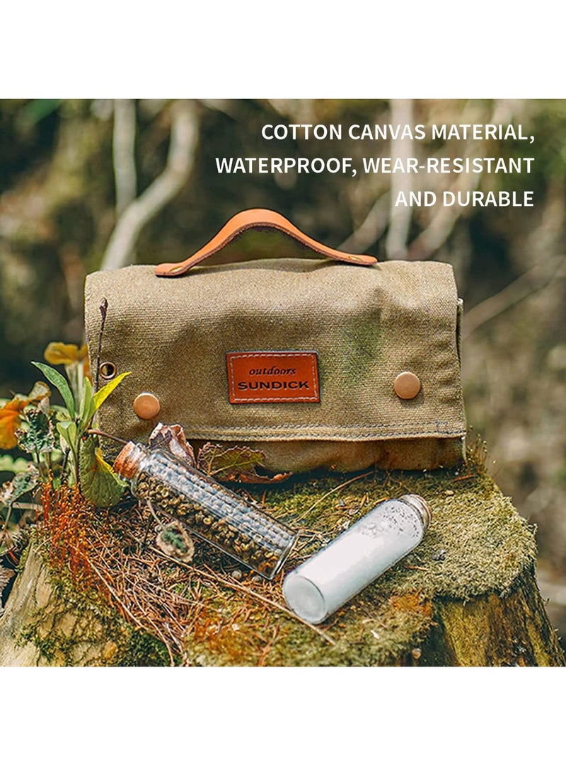 Portable Travel Spice Kit for Camping Salt and Pepper Shakers, Multi Spice Container for Camping, Outdoor Camping Seasoning Bottle Storage Bag - 9 Spice Jars Included - Khaki