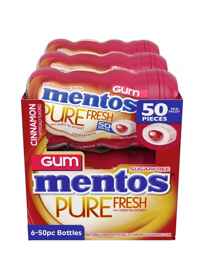 Mentos Pure Fresh Sugar-Free Chewing Gum With Xylitol, Cinnamon, Bulk, 50 Piece Bottle (Pack Of 6)