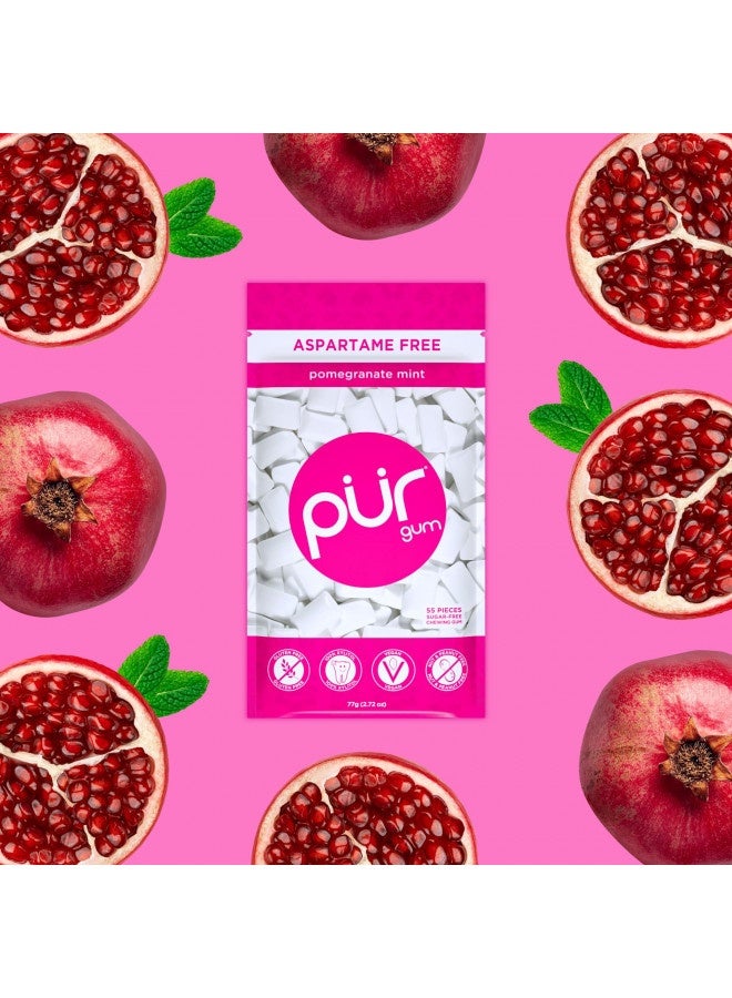 Pur Gum | Aspartame Free Chewing Gum | 100% Xylitol | Sugar Free, Vegan, Gluten Free And Keto Friendly | Natural Pomegranate Mint Flavored Gum, 55 Pieces (Pack Of 3)