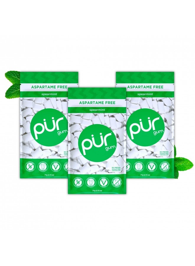 Pur Gum | Aspartame Free Chewing Gum | 100% Xylitol | Sugar Free, Vegan, Gluten Free And Keto Friendly | Natural Spearmint Flavored Gum, 55 Pieces (Pack Of 3)