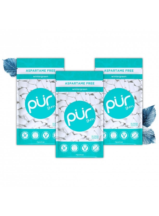 Pur Gum | Aspartame Free Chewing Gum | 100% Xylitol | Sugar Free, Vegan, Gluten Free And Keto Friendly | Natural Wintergreen Flavored Gum, 55 Pieces (Pack Of 3)