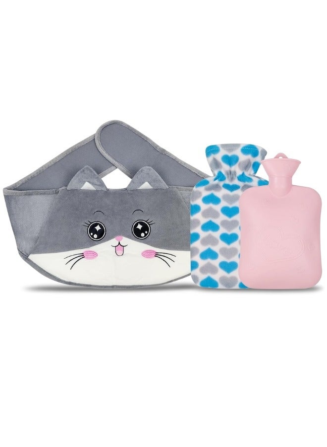 Lifenpure 3 in 1 Hot Water Bag Warm Plush Soft Waist Cover With Belt For Pain Relief
